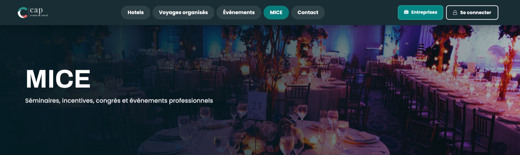 Plateforme CAP Events & Travel : recherche hôtelière et espace MICE